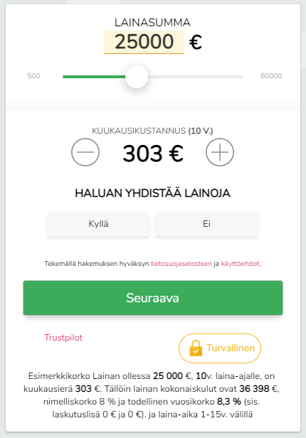 Kuvakaappaus Samblan lainahakemuksen ensimmäisestä vaiheesta